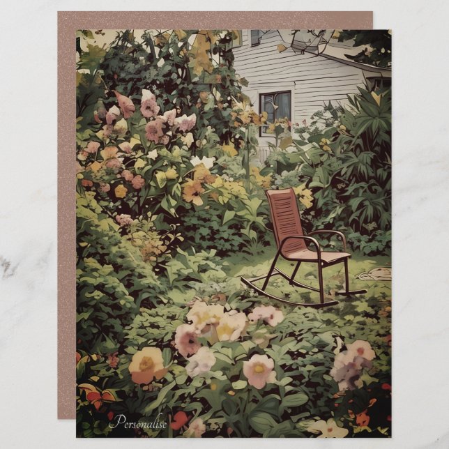 Vintage Land Home Garden Blommigt Scrapbook Papper (Fram/baksida)