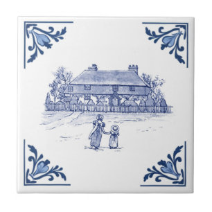 Vintage Land House Home Delft Blue & White Kakelplatta