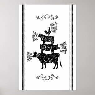 Vintage Land Jordbrukshus Staplad lantbruksdjur Poster