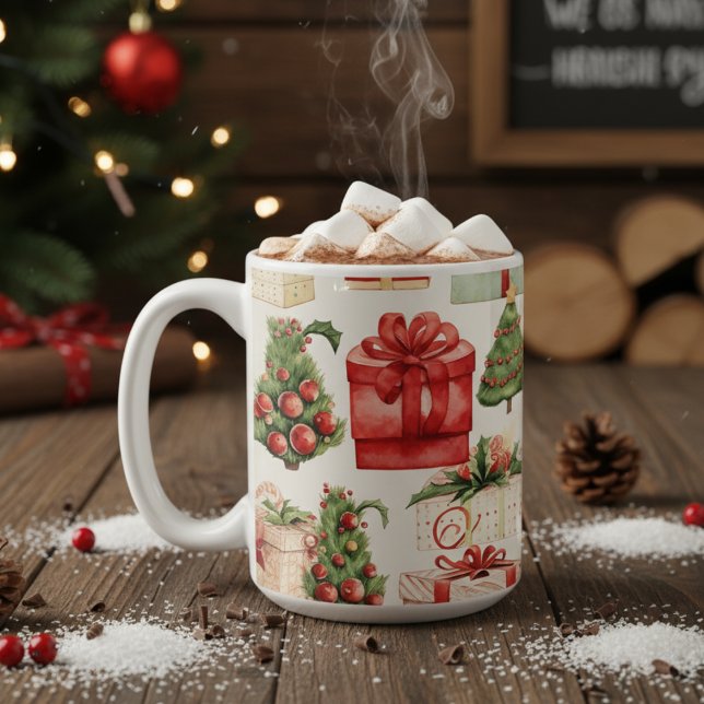 Vintage Land Julgranar och Helgdag Kaffemugg (Vintage Country Christmas Trees And Gifts Holiday Coffee Mug)