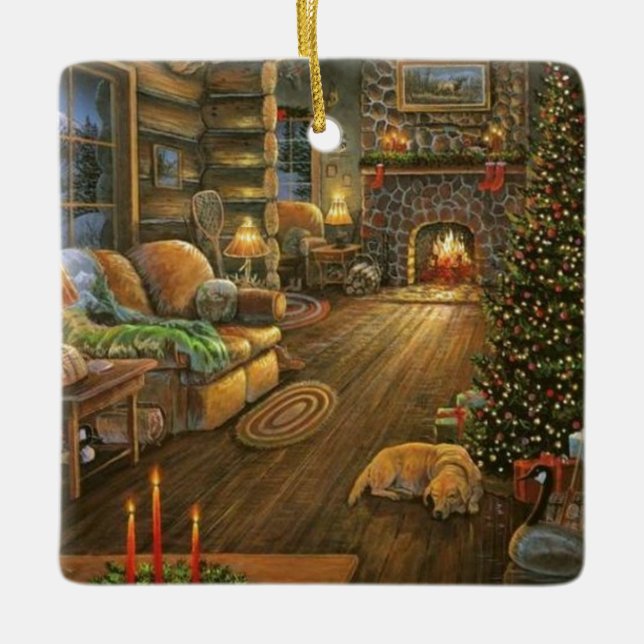 Vintage Land julkabin Julgransprydnad Keramik (Framsida)