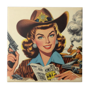 Vintage Land Pulp Girl Kakelplatta