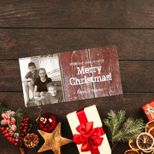 Vintage Land Red Barn Wood-julkort Julkort