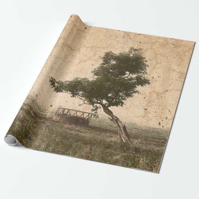 Vintage Land Rustic Beige Antique Farm Presentpapper (Utrullad)