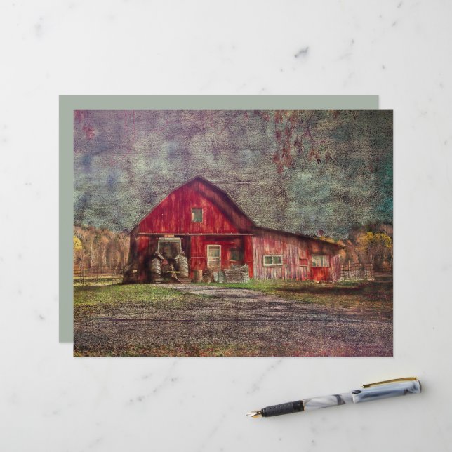 Vintage Land Rustic Old Red Struktur Barn (Fram/Back In Situ)