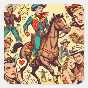 Vintage Land Tecknads Illustration Fyrkantigt Klistermärke