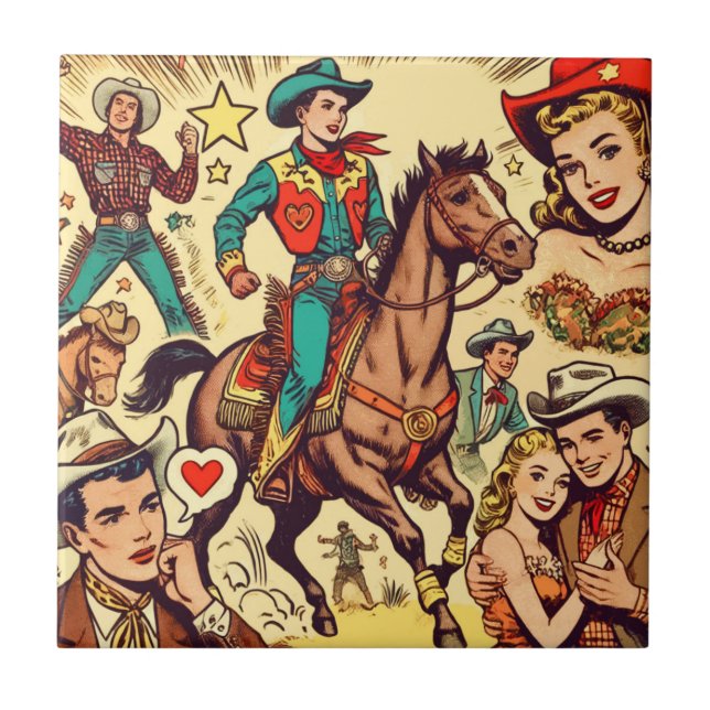 Vintage Land Tecknads Illustration Kakelplatta (Framsidan)