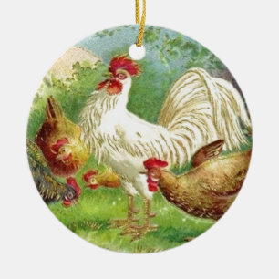 Vintage Land Tupp och Chickens Julgransprydnad Keramik