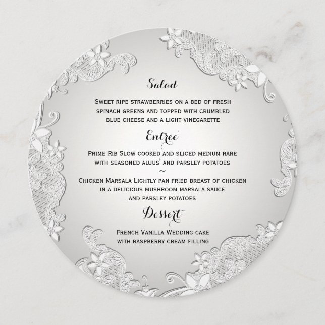 Vintage Land White Snöre Round Menu Meny (Framsida)
