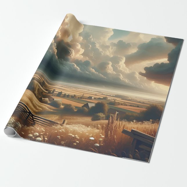 Vintage Landsbygdsinspiration Presentpapper (Utrullad)
