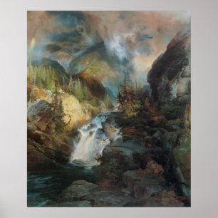 Vintage Landskapet Waterfall i bergen av Moran Poster