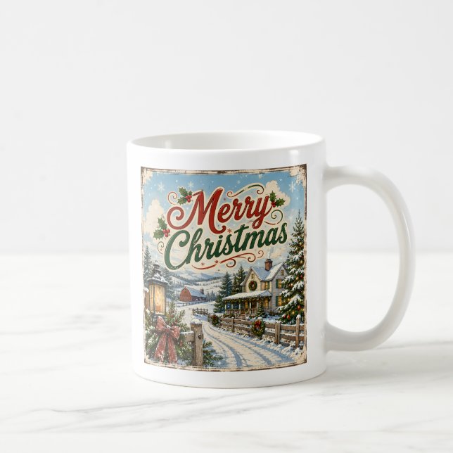 vintage landskaps julmugg  kaffemugg (Höger)