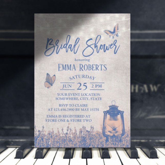 Vintage Lantern Butterfly & Flowers Möhippa Inbjudningar (Skapare uppladdad)