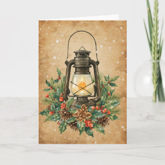Vintage lantern holly pine rustic festive warm  kort