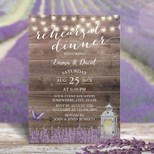 Vintage Lantern Lavender Blommigt Rustic Rehearsal Inbjudningar (Skapare uppladdad)