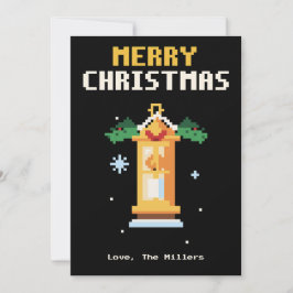 Vintage Lantern Pixel Art Christmas Card Julkort