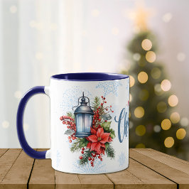 Vintage Lantern Poinsettia jul Bouquet Mugg