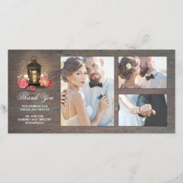 Vintage Lantern Rustic Blommigt Wood Bröllop Tack Kort