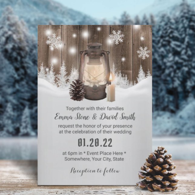 Vintage Lantern Snowflake Winter Forest Bröllop Inbjudningar (Skapare uppladdad)