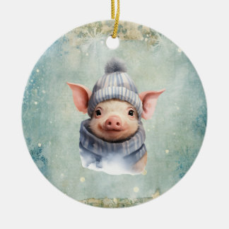 Vintage lantlig söt gris jul julgransprydnad keramik