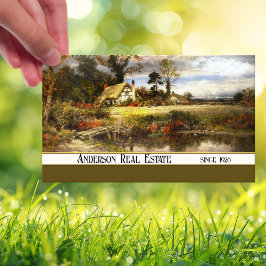 Vintage lantskapsmålning Fastighetsmäklare Visiten Visitkort