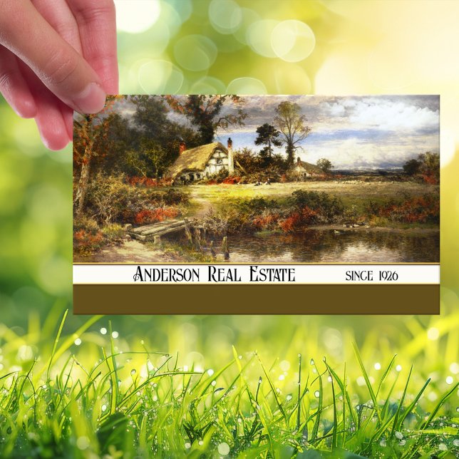 Vintage lantskapsmålning Fastighetsmäklare Visiten Visitkort (Business card with vintage painting of the country side - nice a for rural based real estate agent)