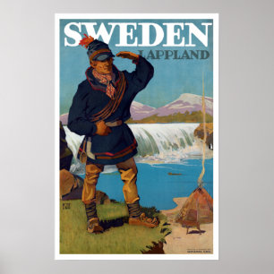 Vintage Lappland Sverige Travel Poster