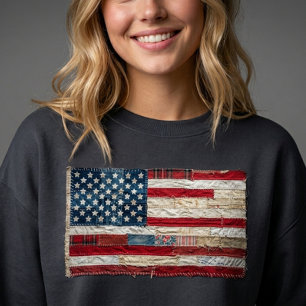 Vintage lapptäcke amerikansk flagg tröja rustik