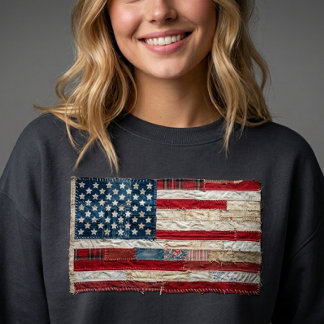 Vintage lapptäcke amerikansk flagg tröja rustik