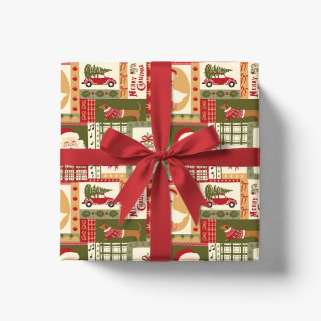 Vintage lapptäcke jul röd & grön presentpapper (Skapare uppladdad)