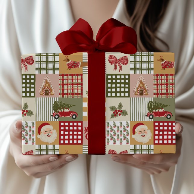Vintage lapptäcke klassisk jul presentpapper (Skapare uppladdad)