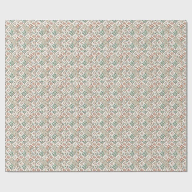 Vintage lapptäcke Rutig Rutcheckad Textil Design Presentpapper (Platt)