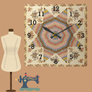 Vintage lapptäcke stjärna quilt syvärelse fyrkantig klocka