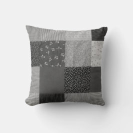 vintage lapptäcke tyg design svart och vit kudde