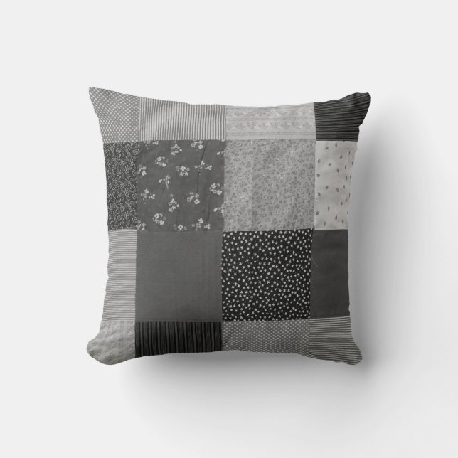 vintage lapptäcke tyg design svart och vit kudde (Framsida)