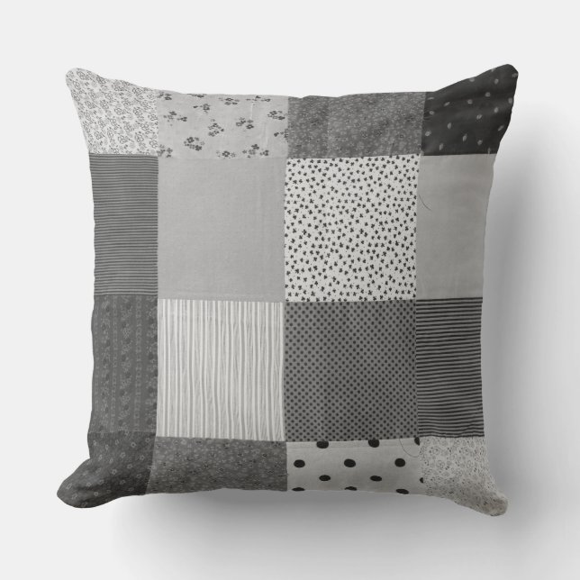 vintage lapptäcke tyg design svart och vit kudde (Framsida)