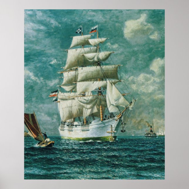 Vintage Large White Sailboat-Painting (1895) Poster (Framsidan)