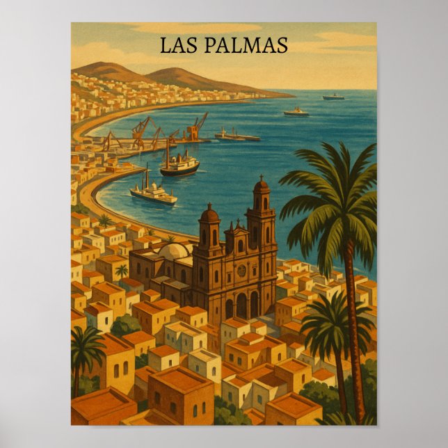 Vintage Las Palmas, Gran Canaria City View Poster (Framsidan)