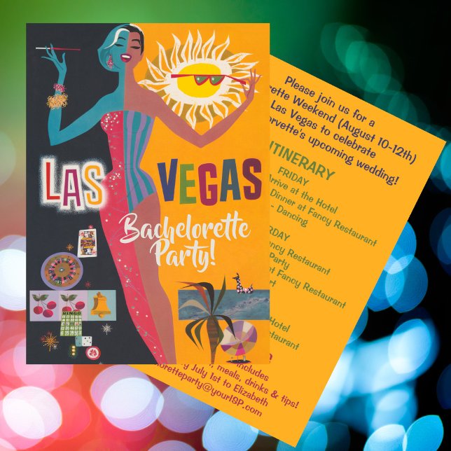 Vintage Las Vegas Bachelorette Helg Party Inbjudningar (Retro Bachelorette Party Invitation in Las Vegas! Originally a Vintage Las Vegas Travel Poster.)