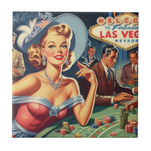 Vintage Las Vegas Casino Pin Up Kakelplatta