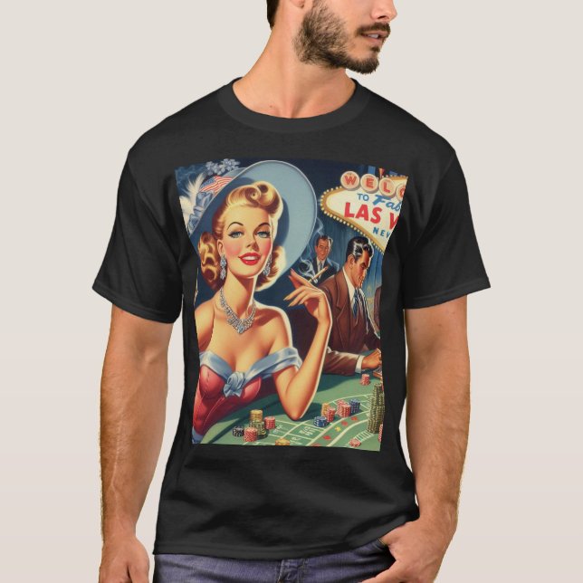 Vintage Las Vegas Casino Pin Up T Shirt (Framsida)