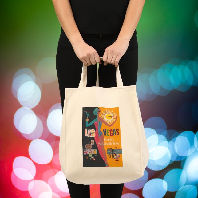 Vintage Las Vegas möhippa Weekendfest  Tygkasse (Retro Bachelorette Party Las Vegas Tote Bag! A fun way to give your friends a weekend of goodies!)