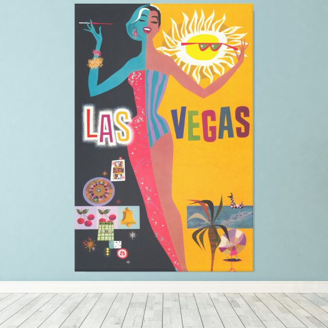 Vintage Las Vegas-spel Resor Affischkonst Canvastryck (Insitu (trägolv))