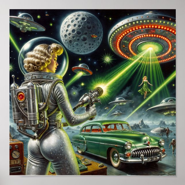 Vintage Laserstråle Pin-Up Poster (Framsidan)