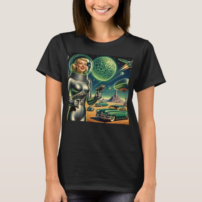 Vintage Laserstråle Pin-Up  T Shirt (Framsida)
