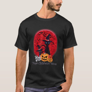Vintage läskig Halloween svart katt häxa höst säso T Shirt