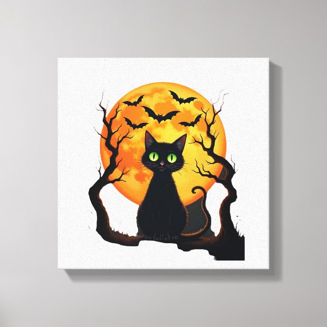 Vintage läskig julkattekostym Retro kattmåne Canvastryck (Framsida)