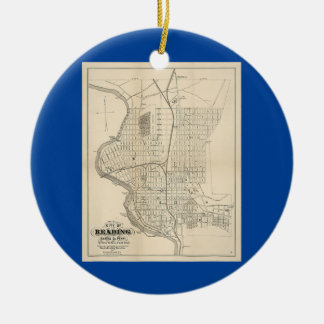Vintage Läsning PA Karta 1877 Julgransprydnad Keramik