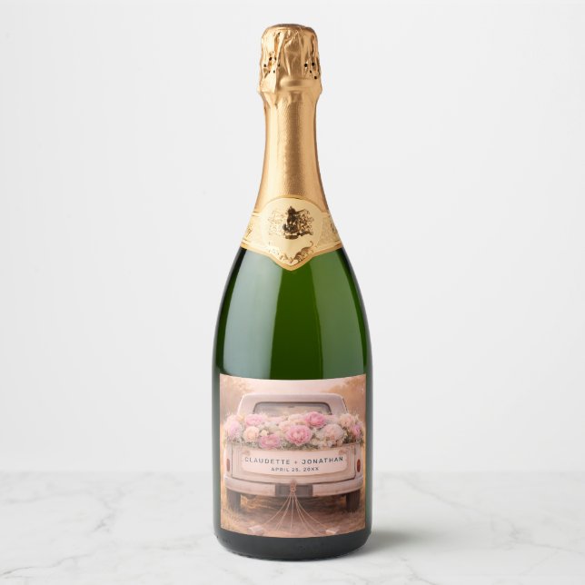 Vintage Lastbil Blush Blommig Anpassat Namn Bröllo (Framsida)