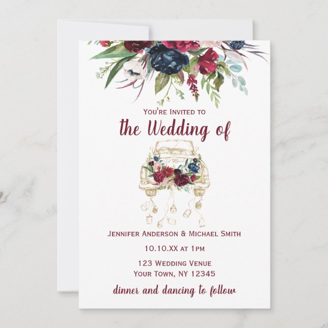 Vintage Lastbil Burgundy Bröllop Spara Datumet (Framsida)